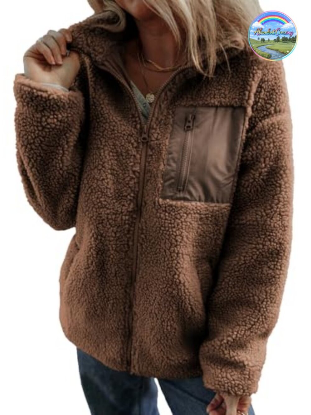 Womens Fleece Jacket Teddy Coat Full Zip Side Pockets Winter Warm
